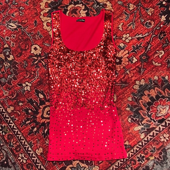 NWT -RED SEQUINS FRONT, SZ-L SLEEVELESS CAMISOLE by SCARLET BLVD - Picture 6 of 11